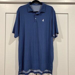 B Draddy Sport Polo Shirt Mens XL Blue Striped Performance Golf Short Sleeve